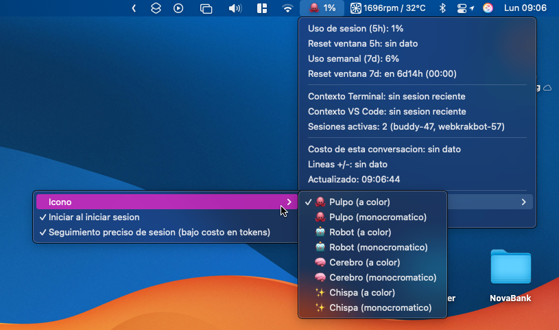 Selector de ícono de KrakBot Monitor con opciones a color y monocromáticas